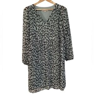 LOFT Black, Gray and Light Green Leopard Print Dress